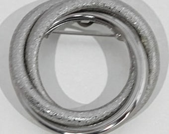 Vintage Silver Tone Open Circle Minimalist Brooch Modern Abstract Pin Design