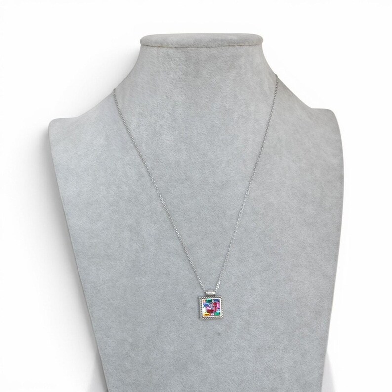 Brighton St Michel Multicolor Square Pendant Necklace Geometric Stones Retired image 8