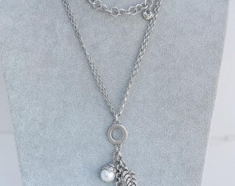 Brighton Padlock & Key Charm Necklace: Crystal Pearl, Two-Strand Chain