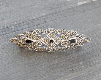 Vintage Sterling Silver Art Deco Broschnål: Smycken i svart emalj