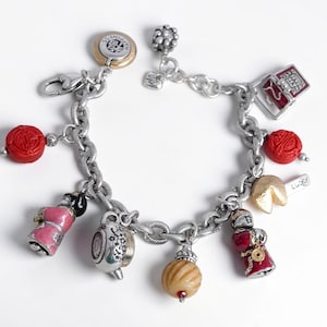 Brighton China Tale Charm Bracelet Fortune Cookie Teapot Silver Plated Retired