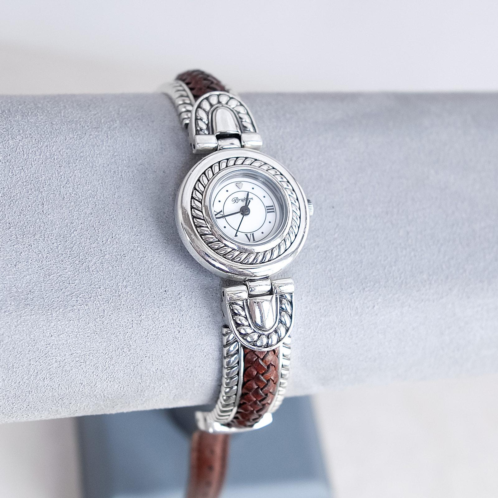 Brighton Laguna Watch Silver Braided Brown Leather Detail  display picture 2