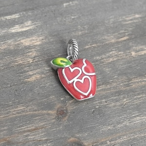 Brighton Red Apple Dangle Charm Enamel Finish Reversible Dangle Silver Plate