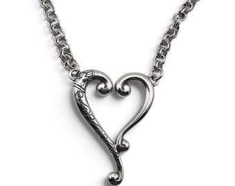 Brighton Adore Me Heart Necklace Silver Scrollwork Open Heart Pendant Retired