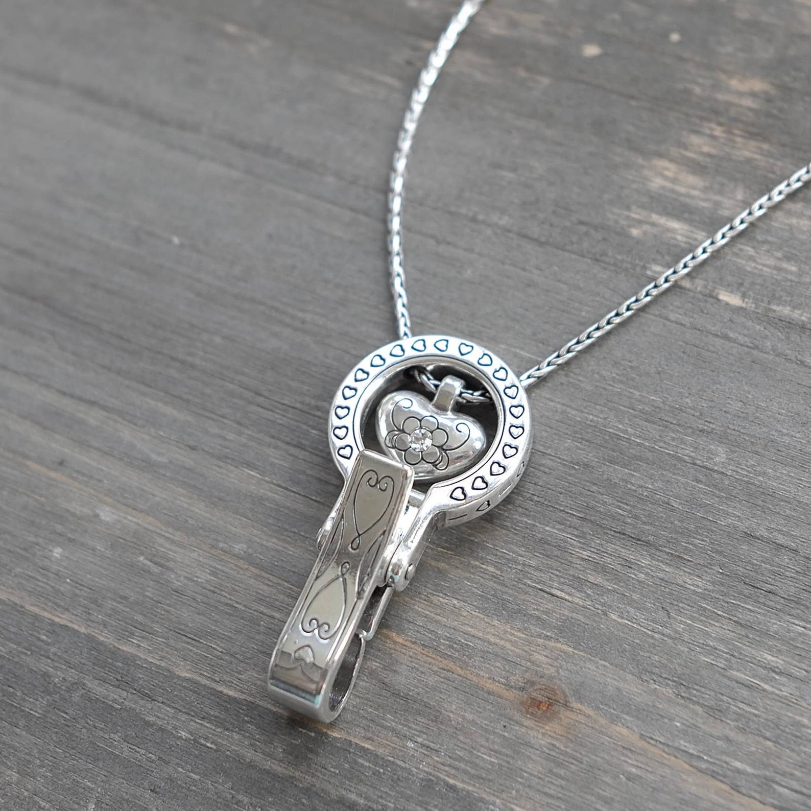 Brighton Lanyard Badge ID Holder Necklace Heart Clear Crystsl