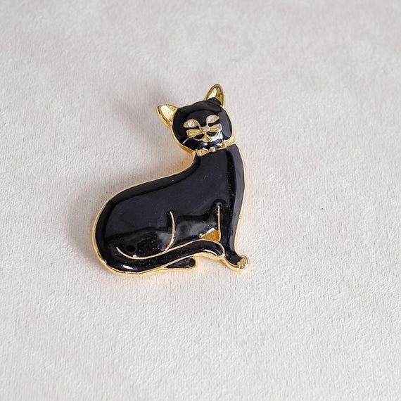 Broche Vintage Champignon En Or Avec émail Noir Et Cristaux - Modèle 3721 - État Bon Pour Collection