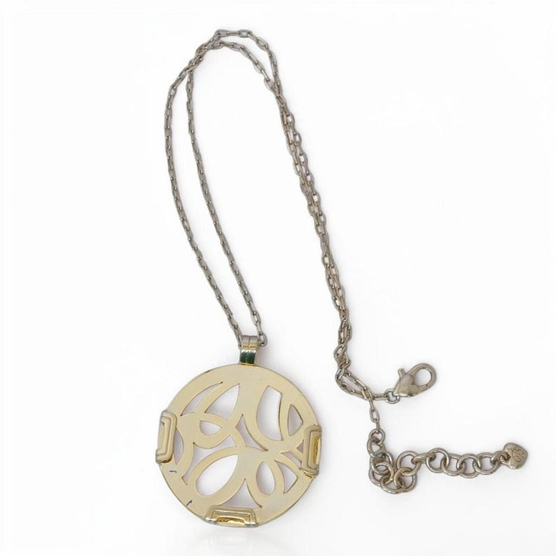 Brighton Christo Gold Tone Pendant Necklace Interchangeable Leather Disc 20-22" image 6