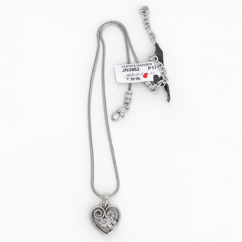Brighton Cupids Heart Pendant Necklace Rhinestone Crystal Silver Plated NWT image 2