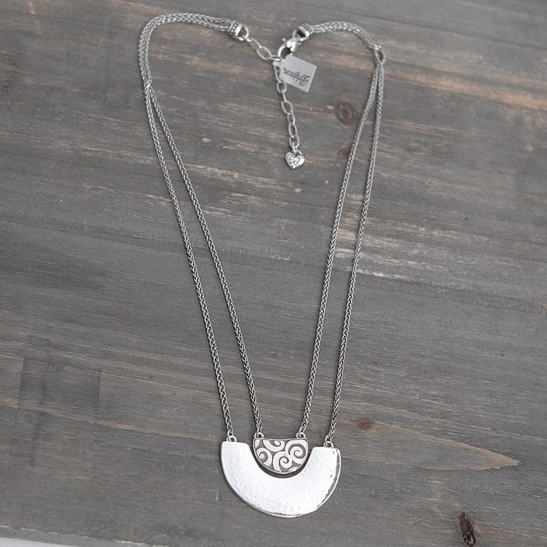 Brighton Andaluz Arch Layered Pendant Necklace: Hammered Silver, Rhinestone Accents (18-20") image 6