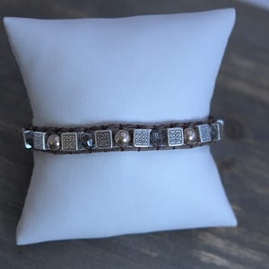 Brighton SEDONA Beaded Cord Bracelet Square Silver and Crystal Beads Retired