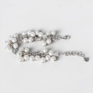 Brighton Pearl Beaded Bracelet Silver Plated Rare Retired 7-8" Lobster Clasp image 3