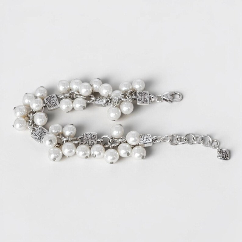 Brighton Pearl Beaded Bracelet Silver Plated Rare Retired 7-8" Lobster Clasp image 3
