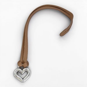 Brighton Vintage Leather Key Loop Bag Charm Fob Hangtag Silver Heart Taupe Beige image 1