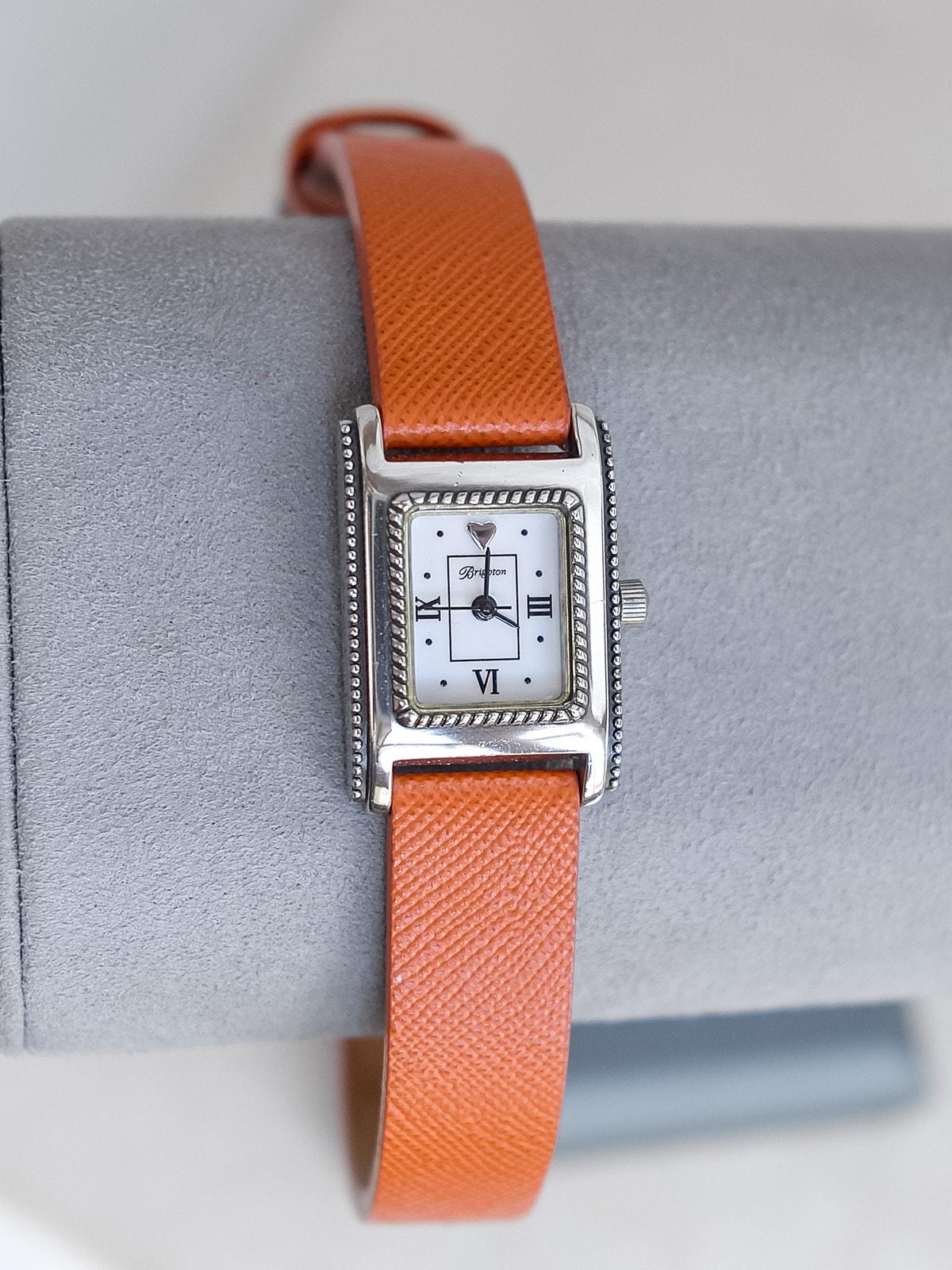 Vintage Brighton Jefferson Watch: Silver Plated, Orange 