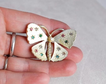 Vintage Butterfly Brooch: Gold Tone, Faux Pearl & Crystal Pin