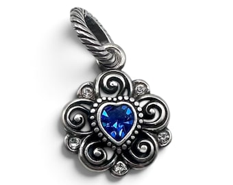 Brighton September Birthstone Blue Crystal Heart Dangle Charm Silver Plated