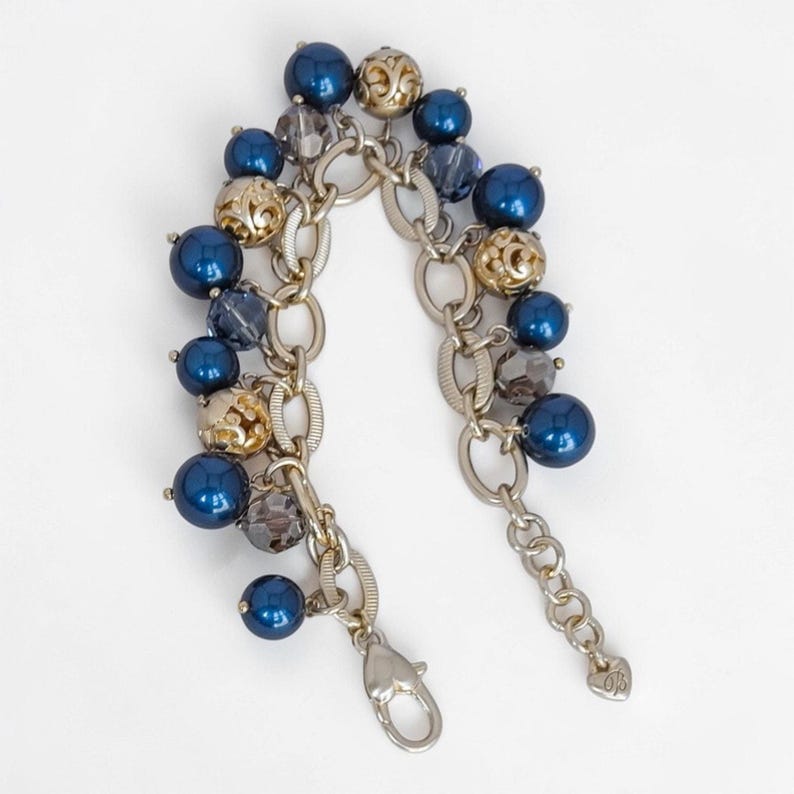 Brighton Contempo Chic Beaded Bracelet Dark Blue Pearlescent Gold Plated Retired image 3