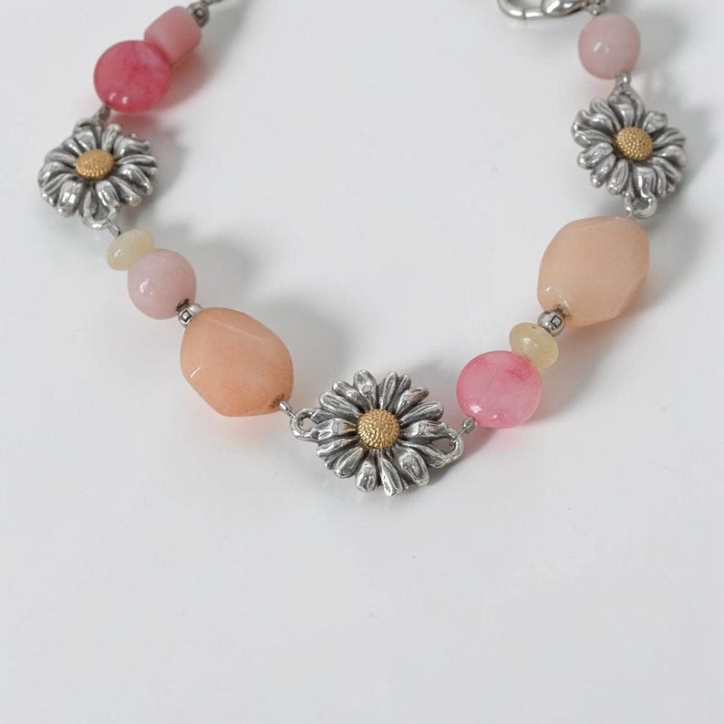 Brighton Paradise tuinarmband Daisy Charms roze stenen kralen zilver gepensioneerd afbeelding 2