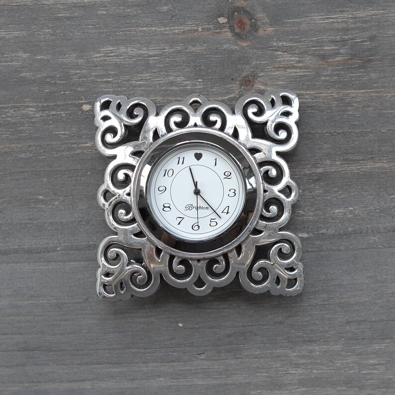 Brighton Desk Mantle Clock Silver Plated Vintage Retired New Battery