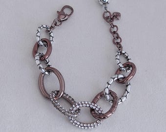 ブライトン ペブル パヴェ ブレスレット：ブロンズトーンのオーバルリンク、クリスタルアクセント