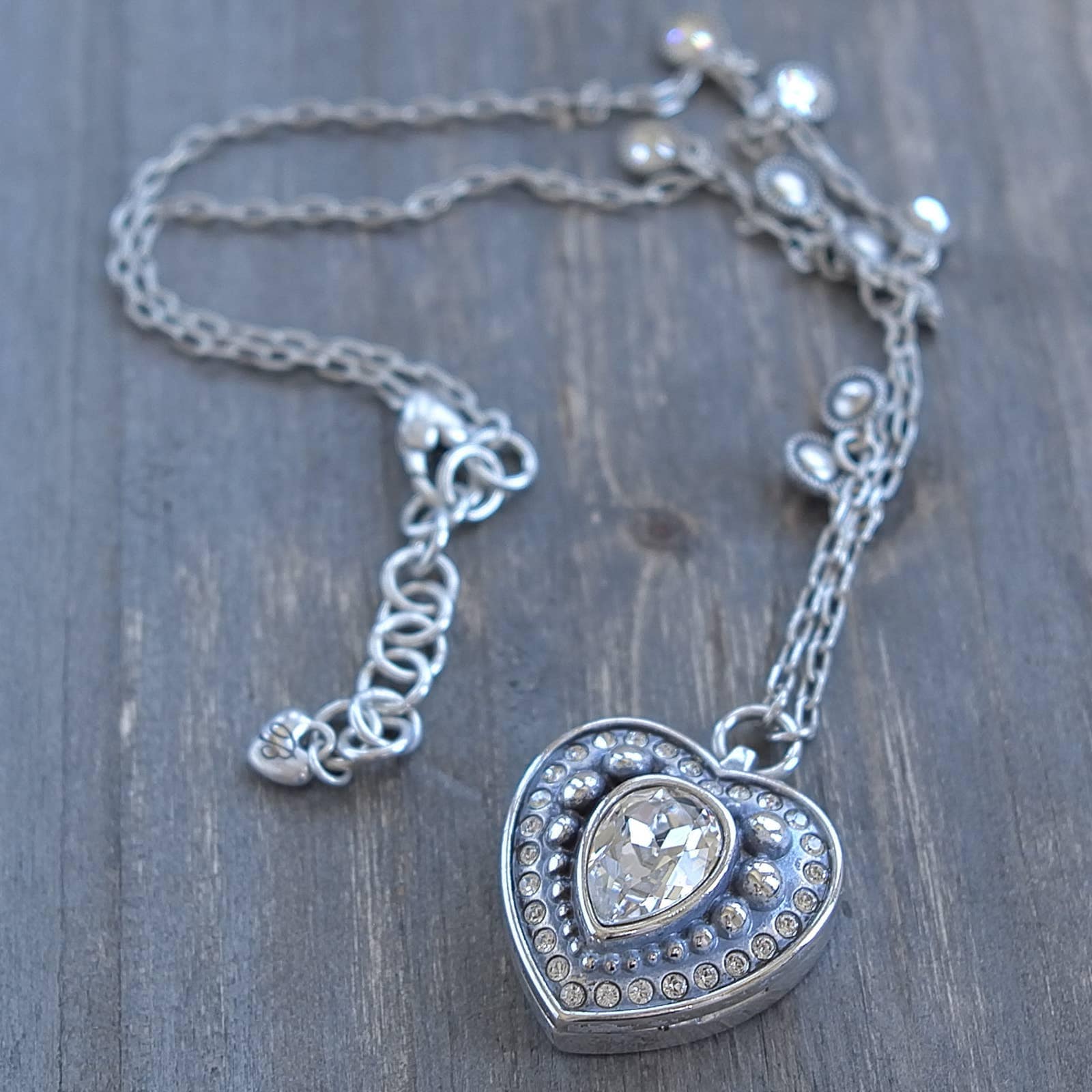 Brighton Heart Locket Necklace Silver Plate 20 Clear Etsy