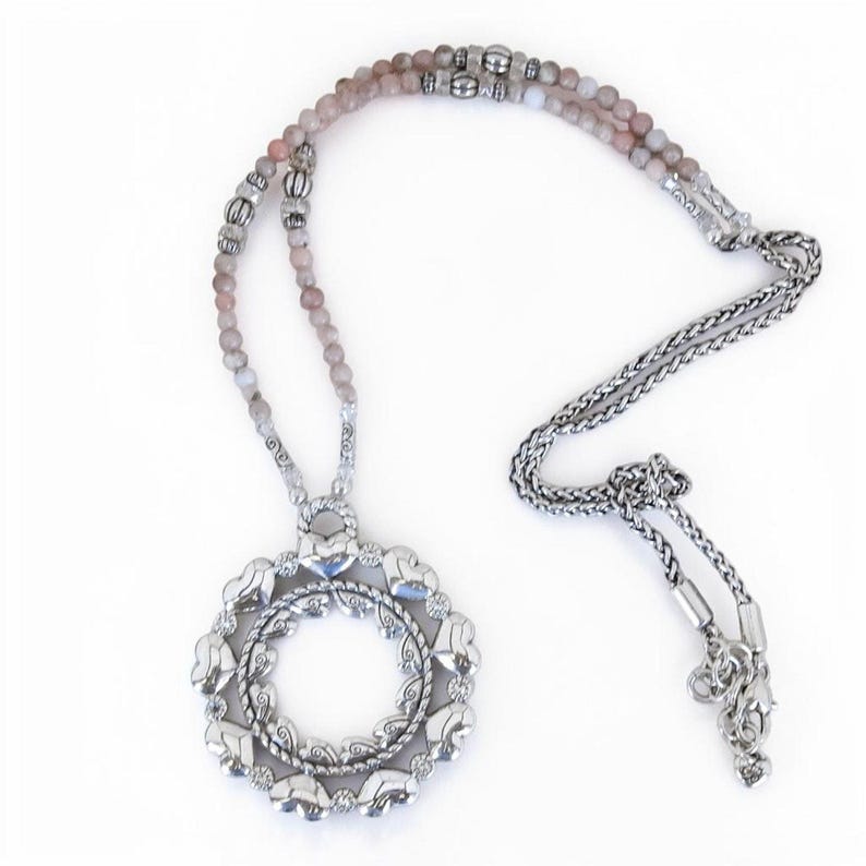 Brighton Love Mandala Beaded Necklace Heart Wreath Pink Silver Retired READ image 4