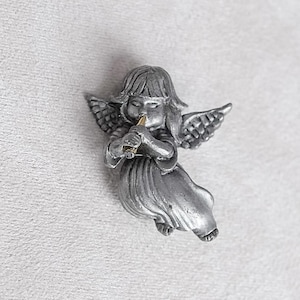 Daria Angel Pin Vintage Pewter Tiny Horn Player Spiritual Statement