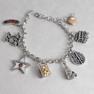 Brighton California State Charm Bracelet Silver Plated Retired Design Hollywood Palm Tree Mine Cart 8" Vintage