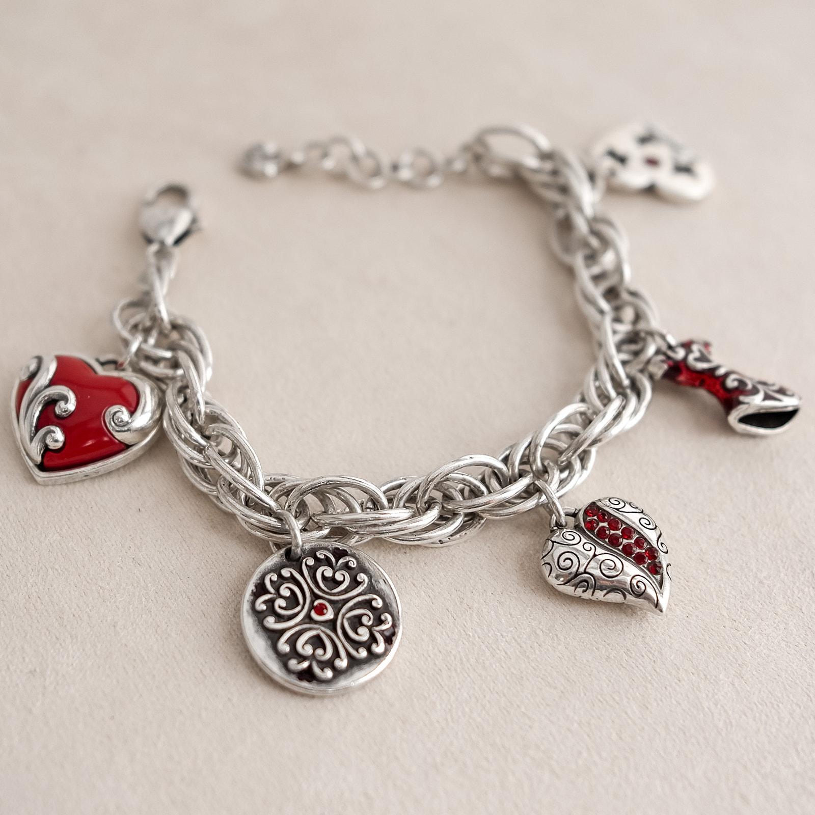 Brighton Red Dress Charm Bracelet: Vintage Silver Plated Jewelry