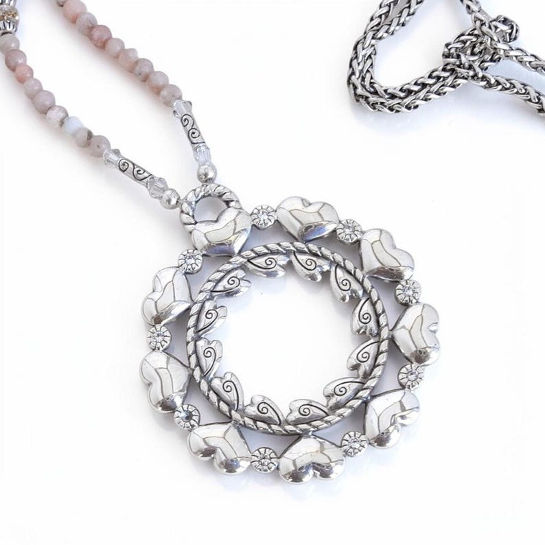 Brighton Love Mandala Beaded Necklace Heart Wreath Pink Silver Retired READ image 3