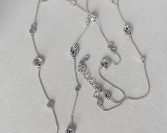 Brighton Contempo Long Station Chain Necklace Scrolled Silver Plate 38" Retired