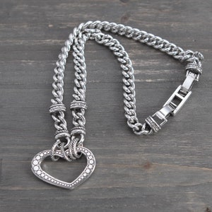 Brighton Urban Lights Curb Chain Necklace Chunky Heart Clasp with Crystals 18 image 5