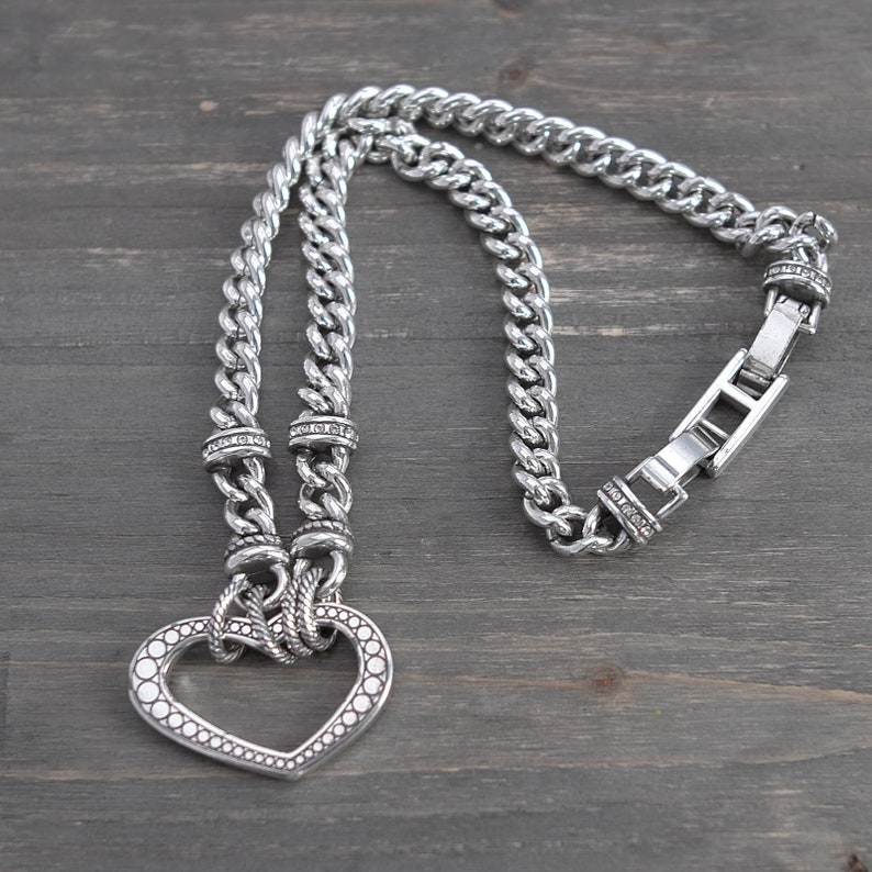 Brighton Urban Lights Curb Chain Necklace Chunky Heart Clasp with Crystals 18 zdjęcie 5