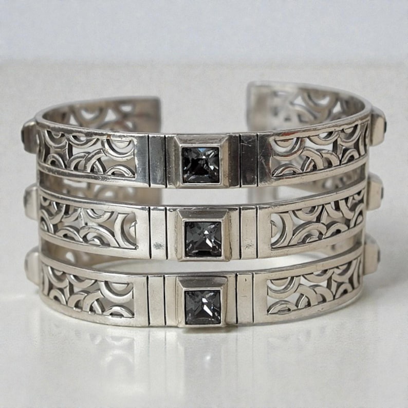 Brighton Bloc Haus Wide Cuff Bangle Bracelet Crystal Architectural 1.5 Inch image 1