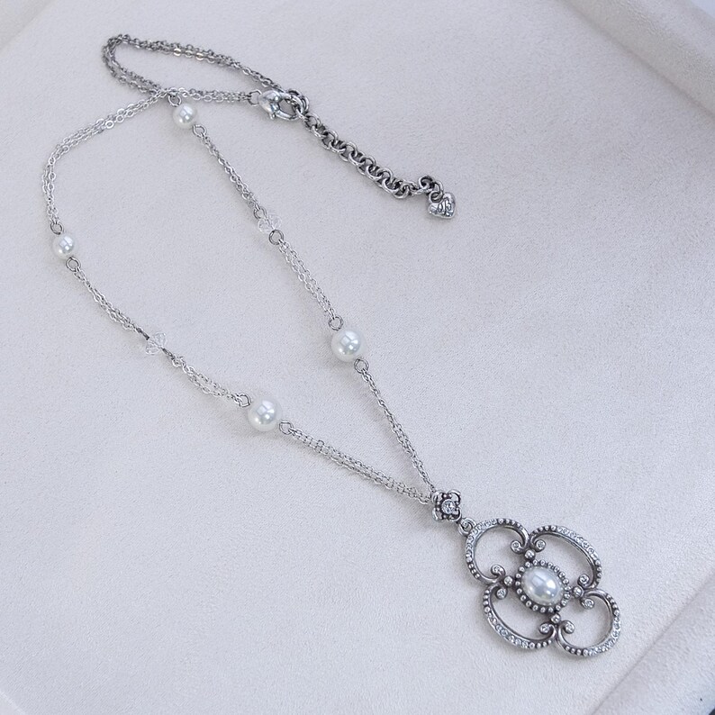 Brighton Bellissima Pendant Necklace Faux Pearls Small Crystals Retired Design image 3