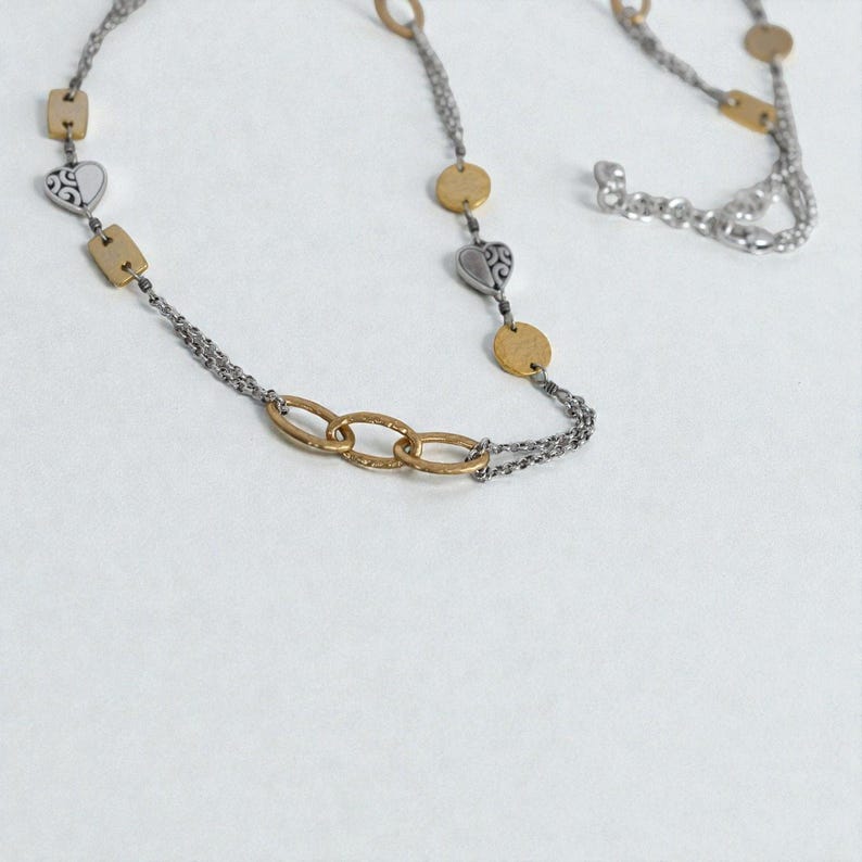 Brighton Look Of Love Long Chain Necklace Two Tone Gold Silver Art Deco Retired image 2