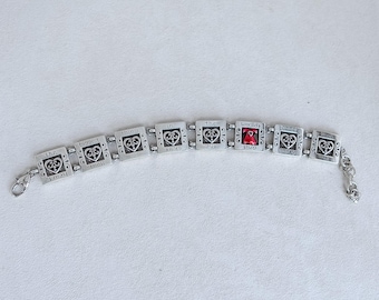 Pulsera de eslabones cuadrados con vestido rojo Brighton, bañada en plata, estilo vintage, retirada, 18-21 cm