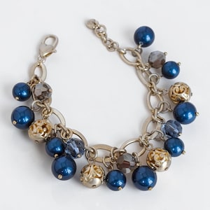 Brighton Contempo Chic Beaded Bracelet Dark Blue Pearlescent Gold Plated Retired image 1