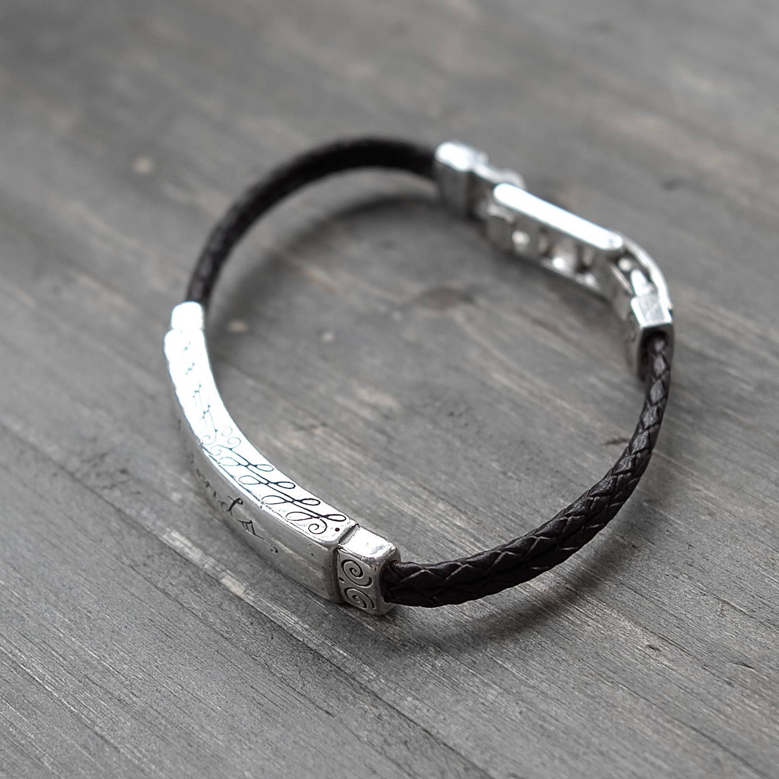 Brighton FRIENDS ID Bracelet Braided Brown Leather Engraved