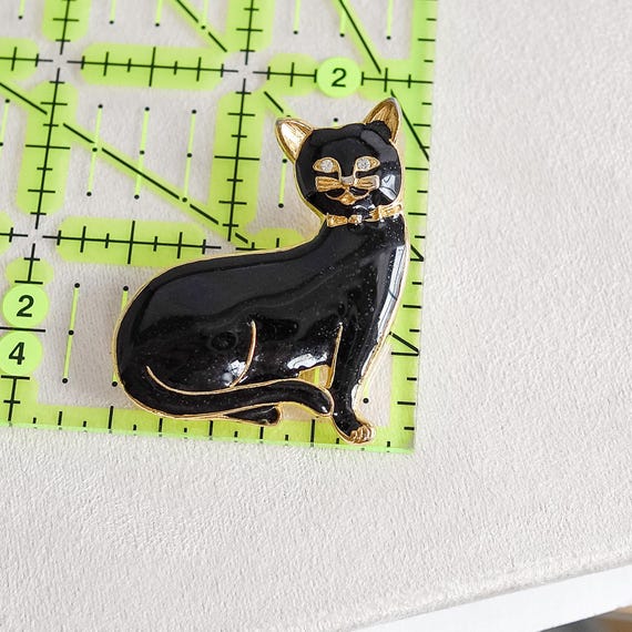 Broche Vintage En Métal Avec émail Noir Et Cristaux Type Diamant - Modèle A22, Sans Marque