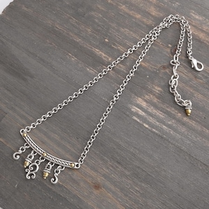 Brighton Bar Necklace Dangle Beads Gold Tone Vintage Retired Designer Jewelry Adjustable Collectible Statement