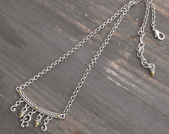 Brighton Bar Necklace Dangle Beads Gold Tone Vintage Retired Designer Jewelry Adjustable Collectible Statement