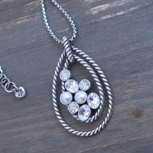 Brighton Monte Carlo Teardrop Pendant Necklace Silver Crystal Pearl Retired image 4