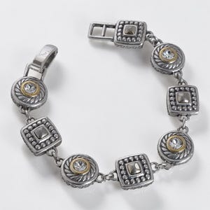 Brighton Heiress Two Tone Link Bracelet Gold Silver Rhinestone Crystal Retired image 4