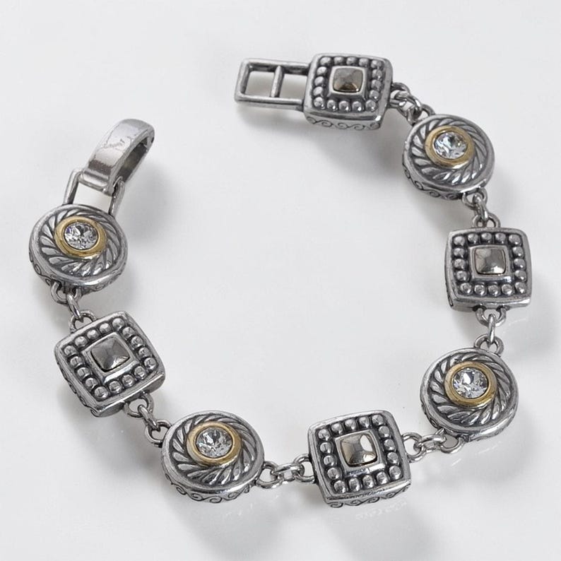 Brighton Heiress Two Tone Link Bracelet Gold Silver Rhinestone Crystal Retired image 4