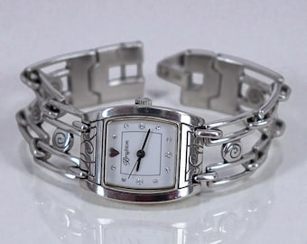 Brighton Malibu Watch Square Links Swirl Design Silver Plated Retired Working