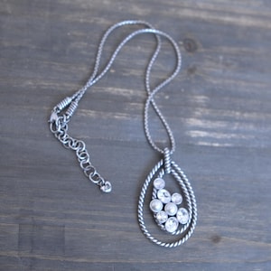 Brighton Monte Carlo Teardrop Pendant Necklace Silver Crystal Pearl Retired image 1
