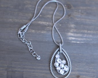 Brighton Monte Carlo Teardrop Pendant Necklace Silver Crystal Pearl Retired