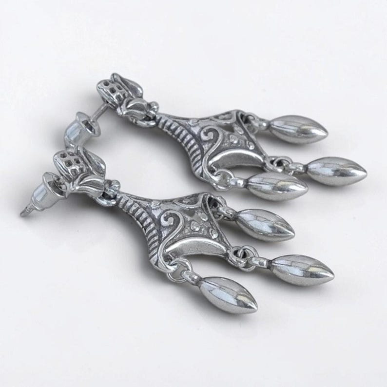 Brighton Chandelier Earrings Scrollwork Teardrop Dangle Silver Plated Post Back image 4