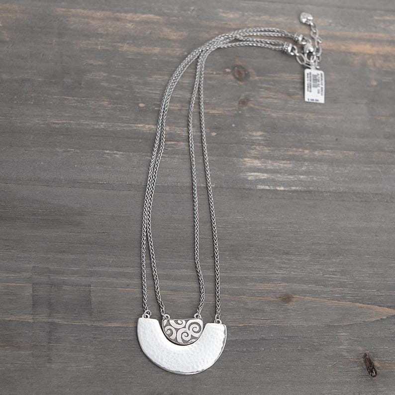 Brighton Andaluz Arch Layered Pendant Necklace: Hammered Silver, Rhinestone Accents (18-20") image 3